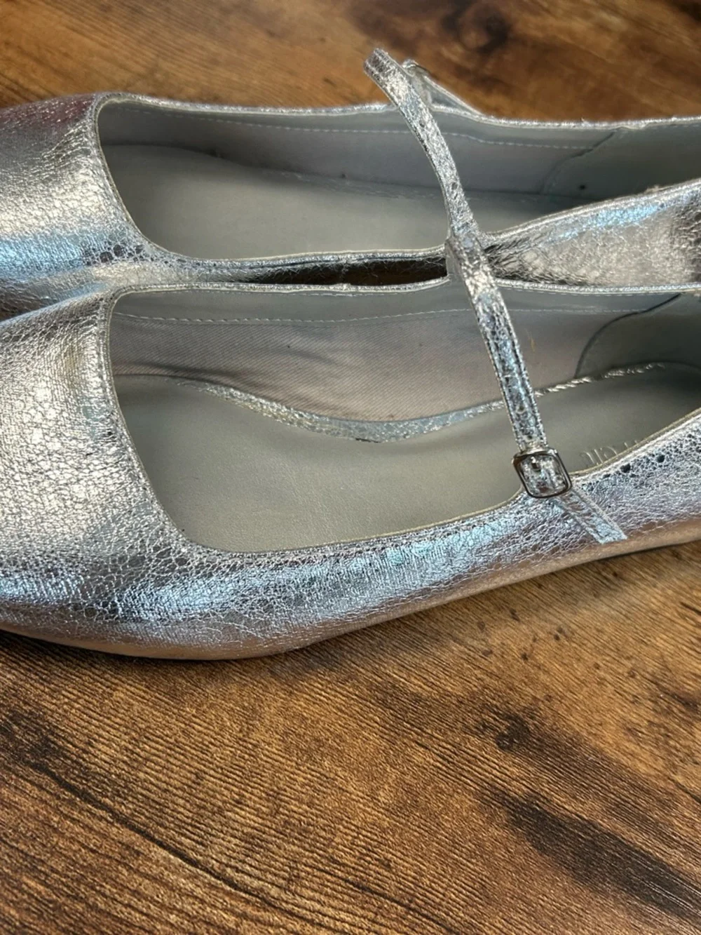 Open Edit Metallic Silver Mary Jane Flats - Size 9 M - Picture 2 of 6